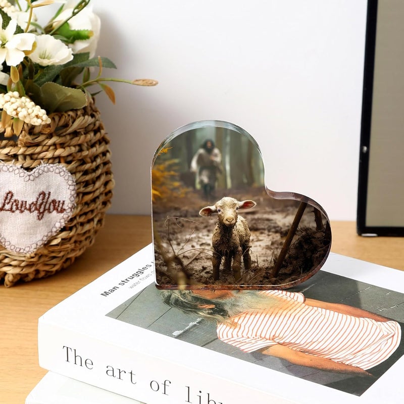Ploceiny Christian thank you gifts - Jesus and Lamb Religious Home Decor, for Mom Gifts ,Inspirational Gifts for catholic Women,Friends,Mother's,teacher,christians,pastor,Baptism,Christmas, or Birthday (4"x4")D-238 - Image 3